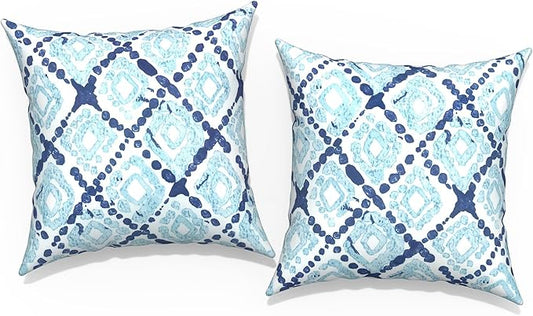 Outdoor Throw Pillow Covers 18”x18”, Decorative Pillow Covers for Patio Furniture, Modern Cushion Cases for Garden Couch Home Sofa Bed Office Chair, Pack of 2, Boho Geometry Blue
