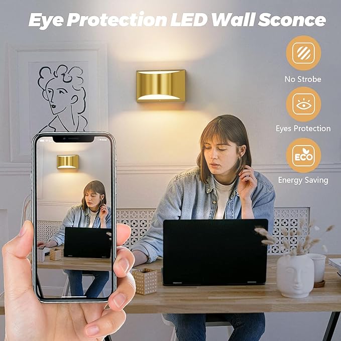 Aipsun Brushed Brass Wall Sconce Indoor Wall Lights Hardwired 1 Pack Up and Down Wall Mount Light for Living Room Bedroom Hallway Corridor Conservatory Warm White 3000K(with G9 Bulbs)