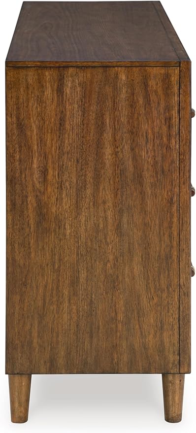 Signature Design by Ashley Lyncott Mid-Century Modern 6-Drawer Dresser with Safety Stop and Felt Lined Top Drawers, Dark Brown