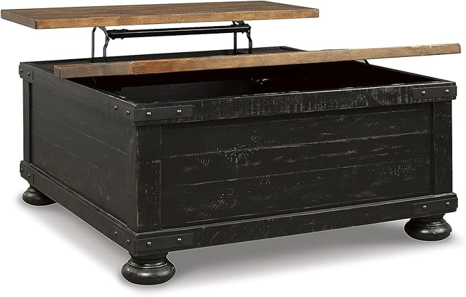 Signature Design by Ashley Valebeck Farmhouse Lift Top Coffee Table with Storage, Distressed Brown & Black Finish