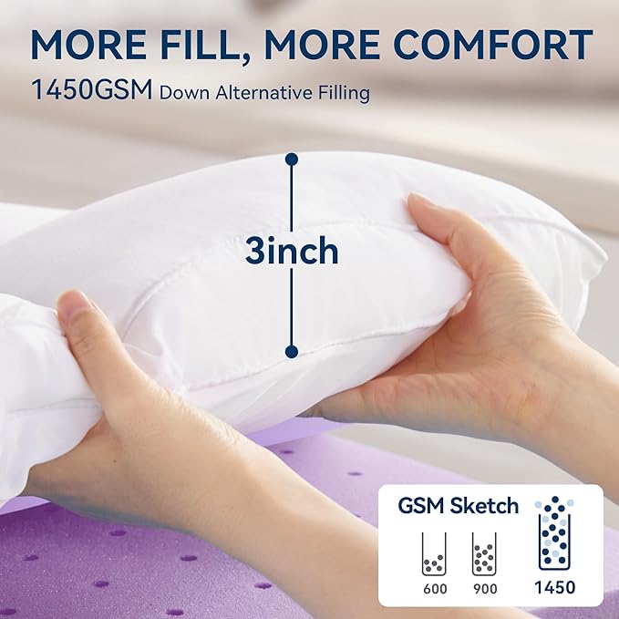 BDEUS Dual Layer 5 Inch Memory Foam Mattress Topper California King Size, 2 Inch Gel Memory Foam Plus 3 Inch 1450 GSM Down Alternative Quilted Pillow Top Mattress Pad Cover,White