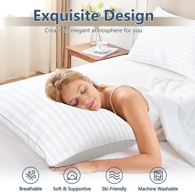 CozyLux Pillows King Size Set of 4, Cooling Hotel Quality Bed Pillows with Premium Soft Down Alternative Fill for Side Back and Stomach Sleepers - 4 Pack, King, 19x34 Inches