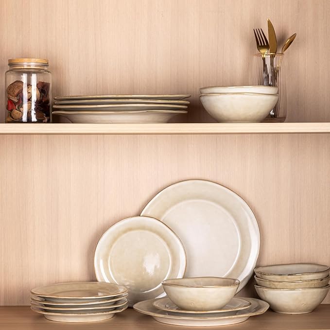 AmorArc Ceramic Dinnerware Sets, Handmade Stoneware Reactive Glaze Plates and Bowls Set, Scratch Resistant | Dishwasher & Microwave Safe Dishes Set, Service for 4 (12pc)