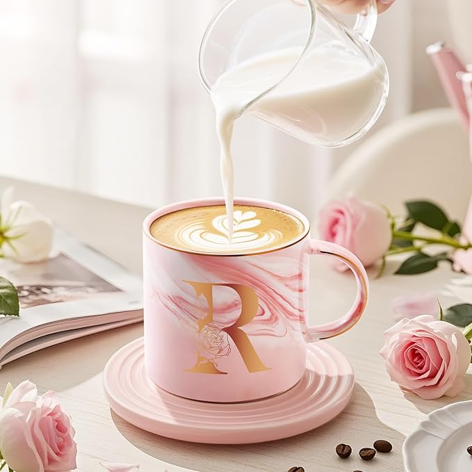 Personalized Gifts for Women Coffee Mug, Initial Customized Gift Monogrammed A-Z Coffee Mug 12 OZ, Christmas Anniversary Birthday Gifts for Women Mom Grandma Friend Sister Wife(R)