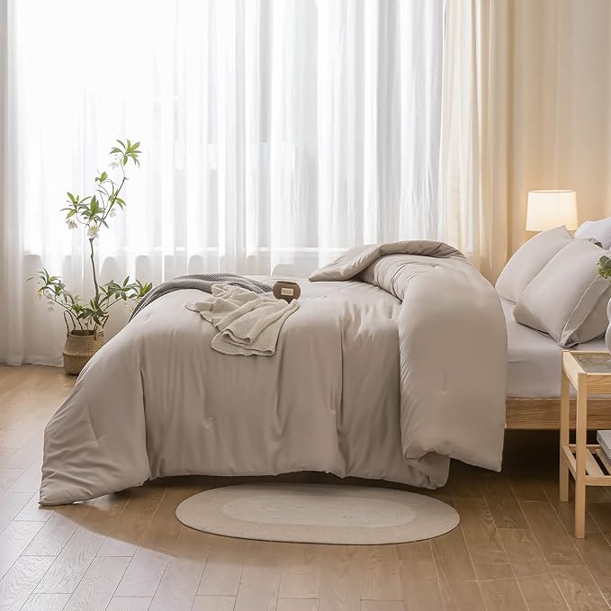 weigelia King Size Comforter Set 7 Pieces Oatmeal Comforter Set King Bed in a Bag Soft Fluffy Bedding Comforter with Sheets, Pillow Shams and Pillowcases for All Season