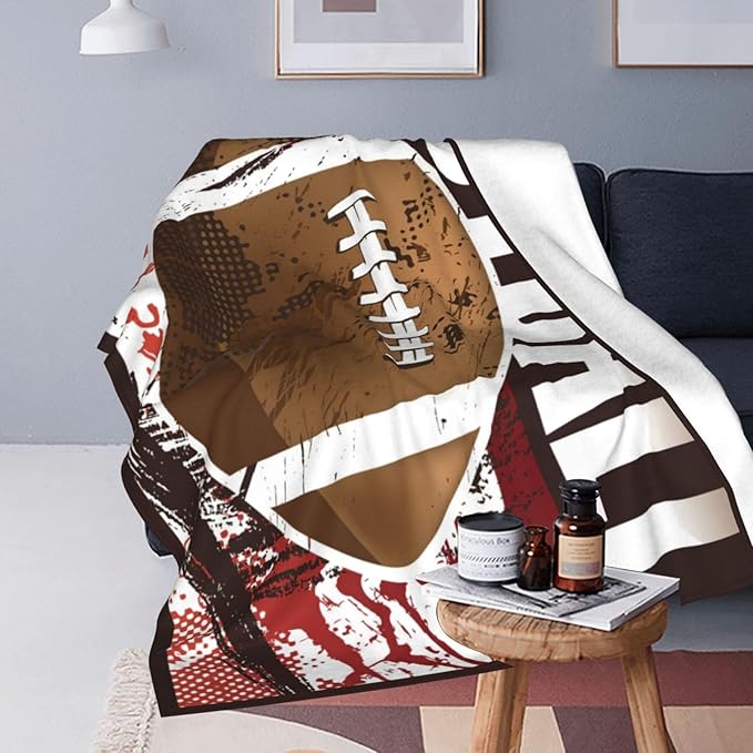 Football Blanket Sprots Gifts Throw Blankets Cozy Fleece Flannel Blanket Soft Warm Plush Bedding Football Stuff Room Decor Gift for Boys Girls Men Women Teens for Couch Sofa Bed 50"X60"