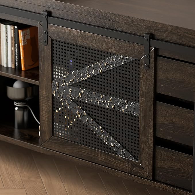 VFK 70 Inch TV Stand for TVs up to 70", Rustic Farmhouse Media Console with Sliding Barn Doors, 6 Drawers, Entertainment Center for Living Room