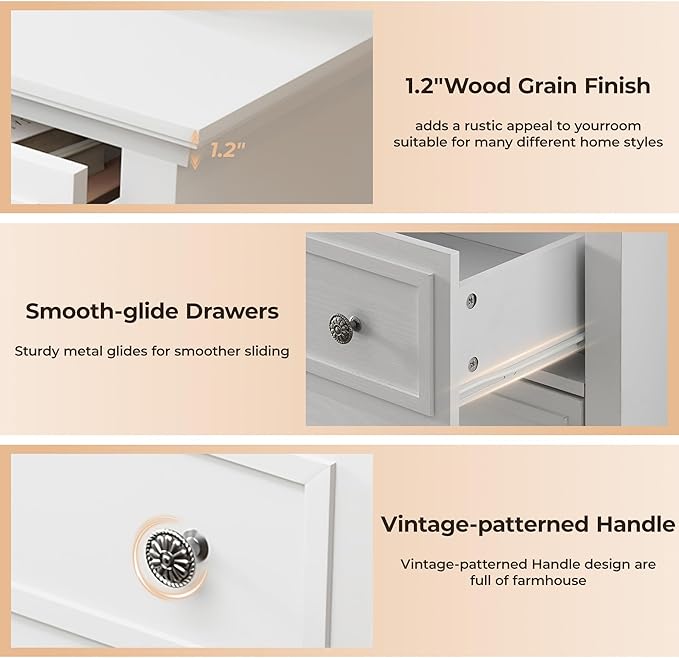 GAOMON White 5 Drawer Dresser for Bedroom, 48" Tall Wood Dresser & Chests of Drawers with Deep Drawers, Modern Chest Organizer with Metal Handles for Living Room, Hallway, Entryway