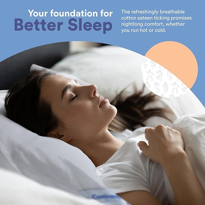 Continental Bedding Feather Goose Down Pillows - Luxury & Breathable Bed Pillows for Sleeping, Back, Side & Stomach Sleepers - Queen Size, Medium Support, Pack of 2-50% Down & 50% Feather Filled