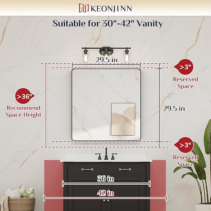 Keonjinn 30 x 30 Inch Brushed Nickel Bathroom Mirrors for Over Sink, Rounded Rectangle Silver Bathroom Vanity Mirror, Square Farmhouse Mirror for Wall, HD Tempered Glass, Aluminum Alloy Frame