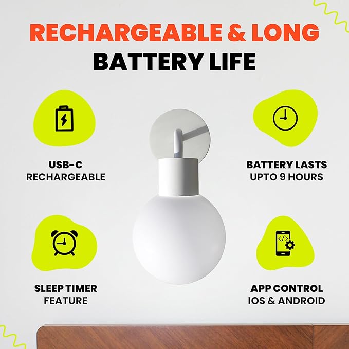 Wireless Wall Sconce (Shark Tank) Rechargeable & Dimmable LED Light w/App Control & Damage-Free Install, Moveable Modern Ambient Lighting for Elegant Home & Bedroom Decor | Popwhite