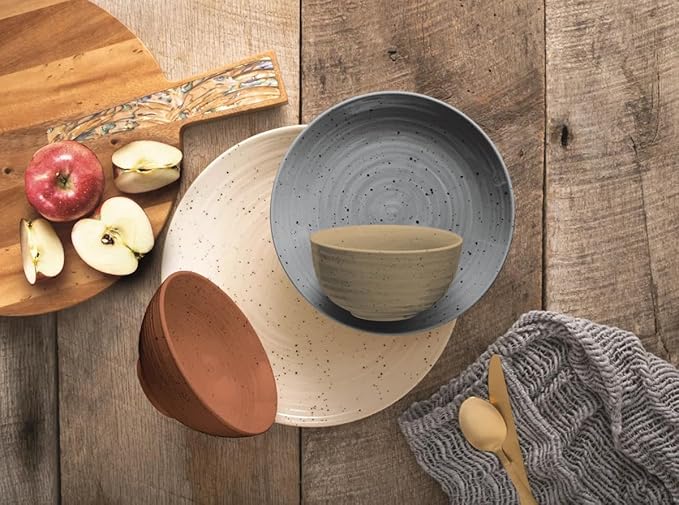 Sango Siterra Painter's Palette 16-Piece Stoneware Dinnerware Set – Service for 4, Multicolor with Unique Flecked Design, Perfect for Everyday Dining & Entertainment, Microwave & Dishwasher Safe