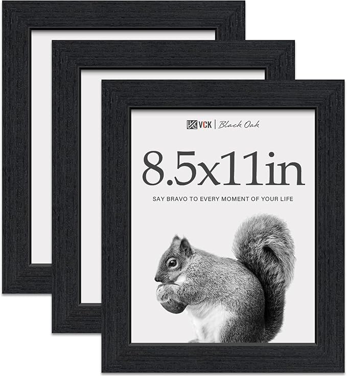 VCK 8.5x11 Black Oak Picture Frames 3 Pack, High-End Wood Wide Border Poster Frame,Tabletop & Wall Hanging, Multi-Directional Display Family Photos, Office Prints, Studio/Gallery/Home Artwork