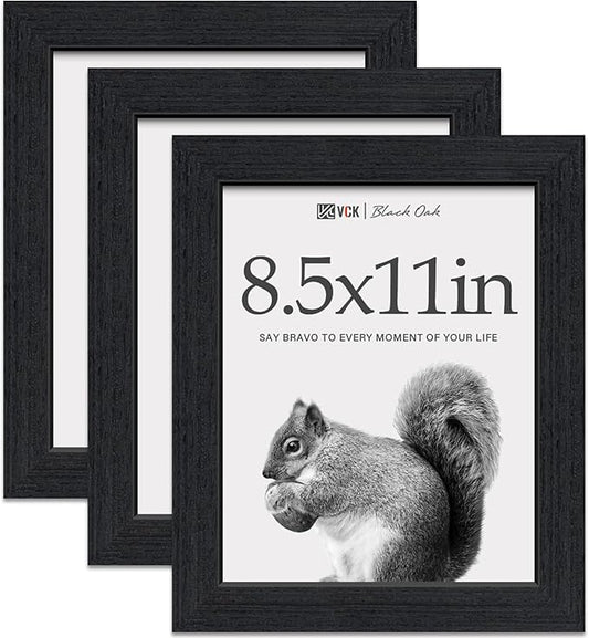 VCK 8.5x11 Black Oak Picture Frames 3 Pack, High-End Wood Wide Border Poster Frame,Tabletop & Wall Hanging, Multi-Directional Display Family Photos, Office Prints, Studio/Gallery/Home Artwork