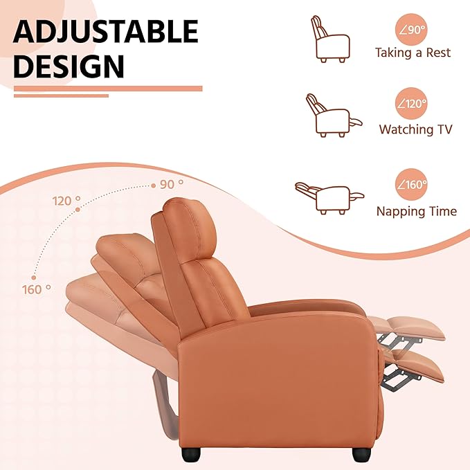 Yaheetech Recliner Chair PU Leather Recliner Sofa Home Theater Seating with Lumbar Support Overstuffed High-Density Sponge Push Tan Recliners