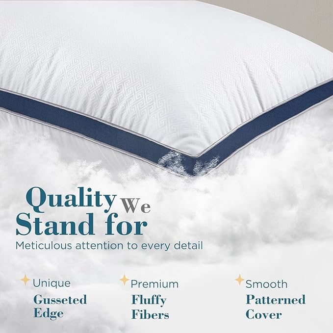 viewstar Bed Pillows Standard Size Set of 2, Hotel Cooling Down Alternative Gusseted Pillows for Side, Back, or Stomach Sleepers, Navy