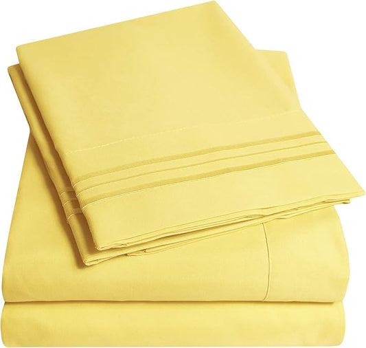 1500 Supreme Collection King Sheet Sets Yellow - Luxury Hotel Bed Sheets and Pillowcase Set for King Mattress - Extra Soft, Elastic Corner Straps, Deep Pocket Sheets, King Yellow