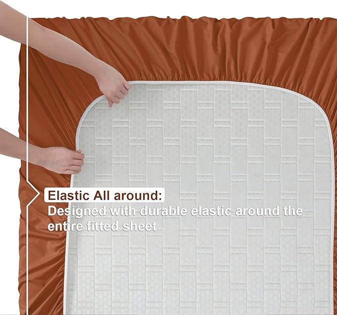 Nestl Short Queen Sheet Set - 1800 Ultra-Soft Microfiber - Double Brushed - Deep Pockets - Easy Fit - 4 Piece Set - Bed Sheets (Short Queen, Rust)