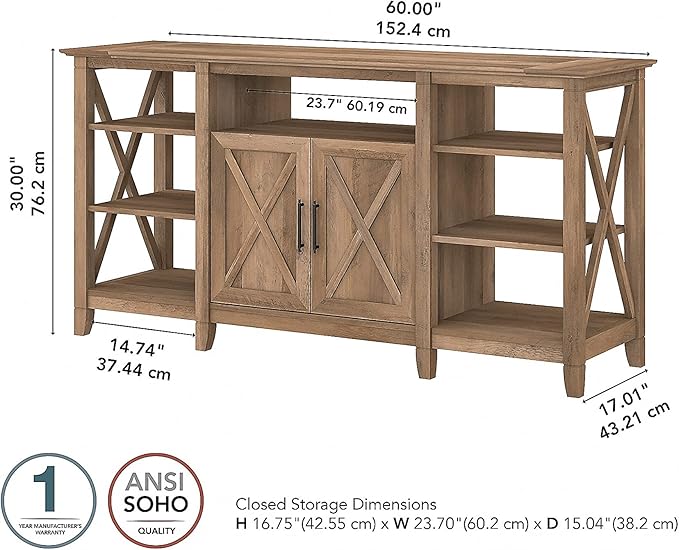 Bush Furniture Key West Tall TV Stand for 65 Inch TV in Reclaimed Pine, Farmhouse Entertainment Center with Storage