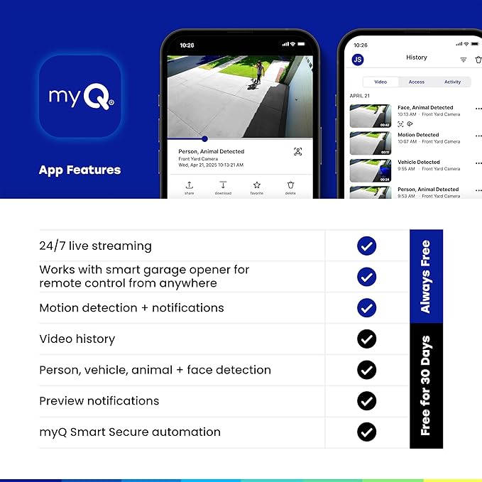 CHAMBERLAIN myQ Outdoor Battery Camera | 2K Camera, Color Night Vision, Spotlight, Motion Alerts, Live View with Two-Way Talk, Wireless, Weather-Resistant, Outdoor, White