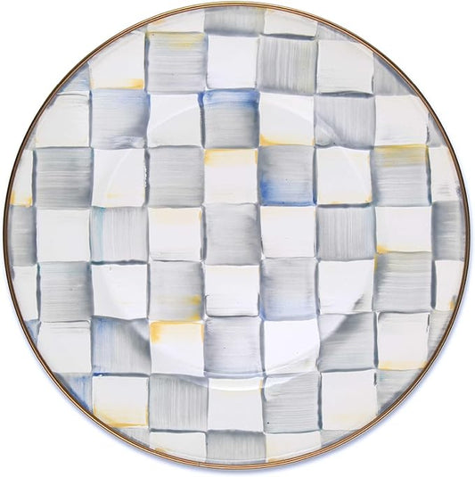 MACKENZIE-CHILDS Enamel Dinner Plate, Decorative Dinnerware Plate, 10 Inches, Set of 1, Gray-and-White Sterling Check