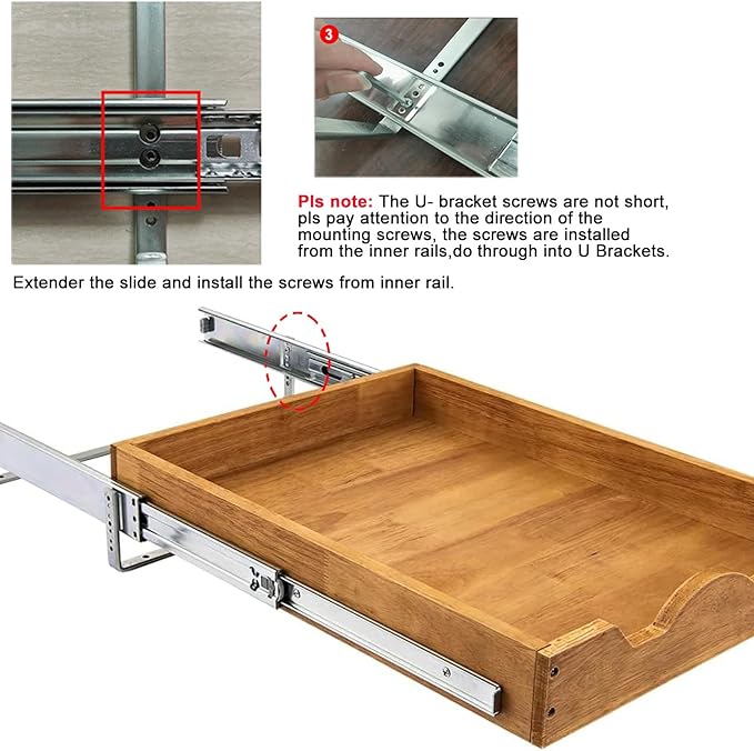 DINDON Pull Out Cabinet Organizer (11" W x 18" D) 1 Tier，Single Tier Oak Wood Under Cabinet Slide Out Shelf Drawer Box…