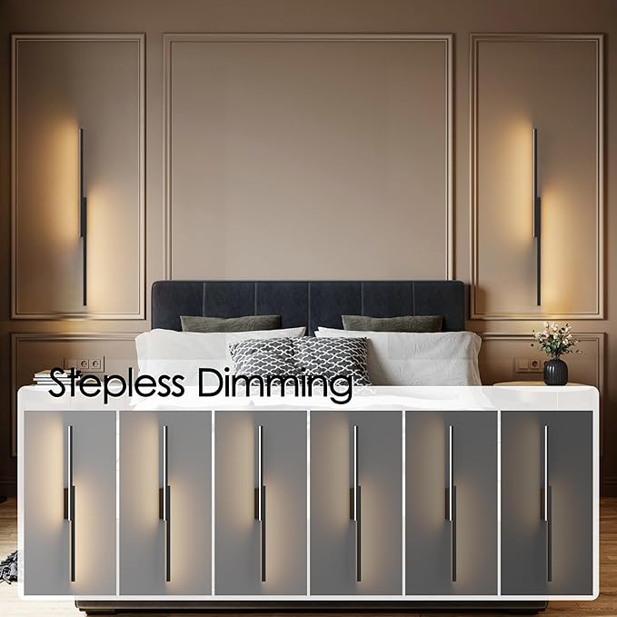 Aipsun 31.5inch Black Battery Operated Wall Sconce Set of 2, Rechargeable Wall Sconce Lighting Dimmable Wireless Wall Lights for Living Room,Bedroom