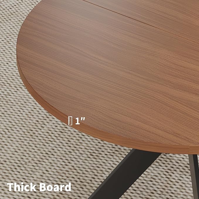 45.3" Walnut Round Dining Table Set with 2 Chairs – Mid-Century Modern Small-Space Kitchen & Dining Room Furniture for Apartment or Breakfast Nook (Boxwood – Table + 2 Black Chairs)