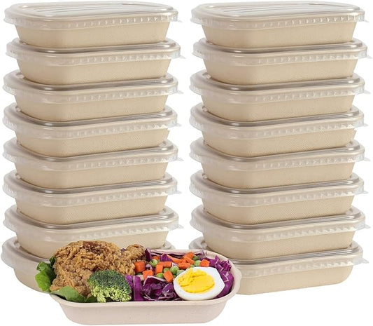 17 oz Disposable salad bowls with lids, Sugarcane Fiber Paper Bowls take away Bagasse food containers meal prep deli container 50 Pack