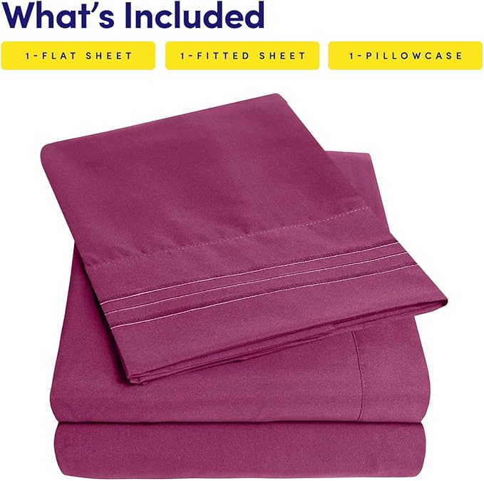 1500 Supreme Collection Twin XL Sheet Sets Berry Purple - 3 Piece Bed Sheets and Pillowcase Set for Twin XL Mattress - Extra Soft, Elastic Corner Straps, Deep Pocket Sheets, Twin XL Berry Purple