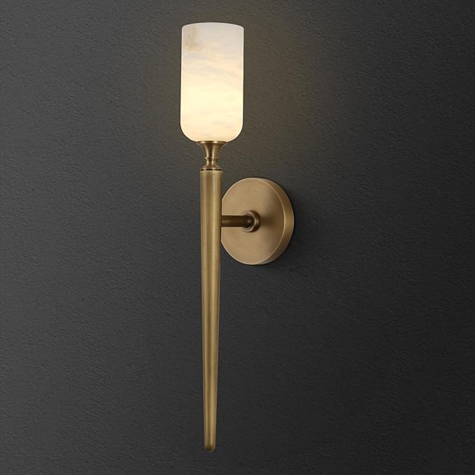 Alabaster Wall Sconce 22in Antique Brass Sconces Wall Lighting, Imported in Spain Natural Alabaster, Bathroom Sconce Gold Sconces Wall Decor, for Living Room Dining Room Hallway Bedside Staircase