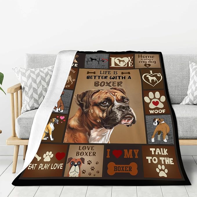 banonaty Boxer Dog Throw Blanket Cozy Fleece Flannel Bedding Boxer Dog Gifts for Women Men Boys Girls Lovers Adults Lovers Stuff Plush for Couch Sofa Bed Decor 60"X80"