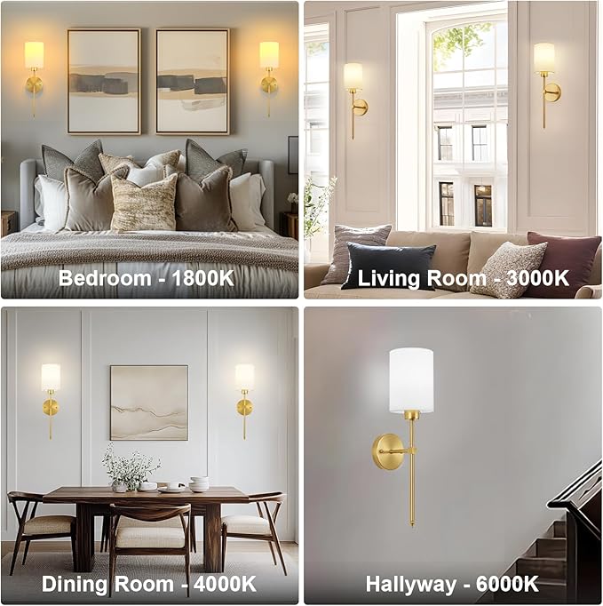 Battery Operated Wall Sconce Set of Two,Wireless Rechargeable Wall Light With Remote Control, Dimmable, 1800K/3000K/4000K/6000K/RGB, Timer, for Living Room, Bedroom, Fireplace, TV, 26.8 Inch, Gold