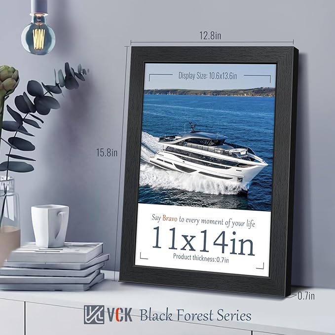 VCK 11x14 Picture Frame, Black Wood 14 x 11 Diploma Document Frames, Home or Gallery Wall Hanging, 2 Pack