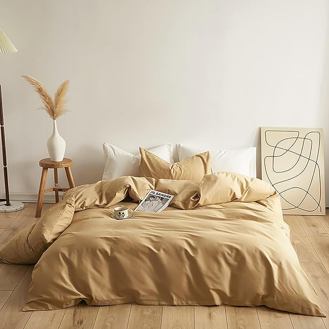 Luxlovery Champagne Beige Comforter Set King Light Champagne Bedding Comforter Set Dark Beige Solid Soft Breathable Blanket Quilts 3 Piece Taupe King Size Bedding Set