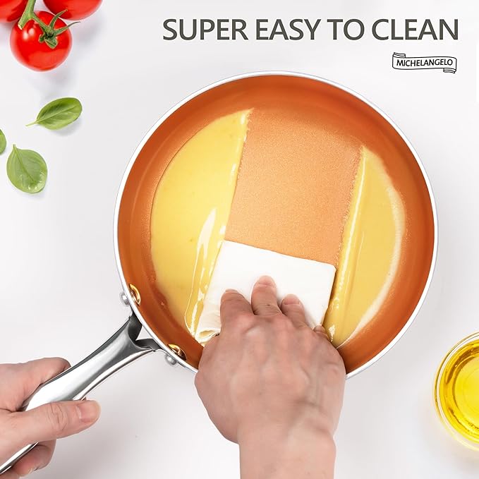 MICHELANGELO 1 Quart Saucepan with Lid, Ultra Nonstick Ceramic Sauce Pan with Lid, Small Pot with Lid, 1 Quart Saucepan Nonstick, Small Sauce Pot, Copper