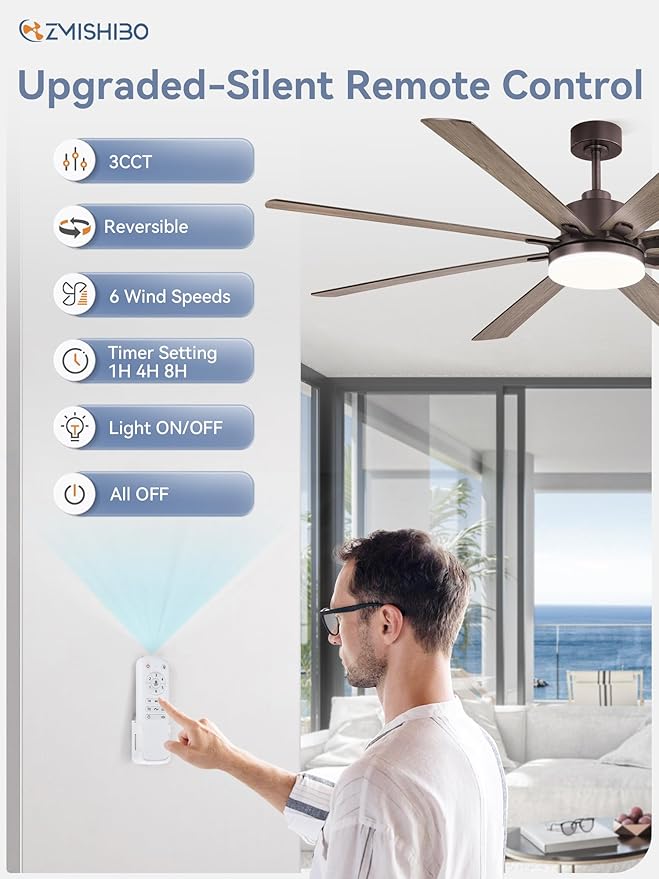 72 Inch Ceiling Fans with Lights, Brown Farmhouse Ceiling Fan with Light, large LED Panel, Quiet Reversible DC Motor, 6-Speeds, 3CCT, large Ceiling Fans with Remote for Patio, Living Room, Garage