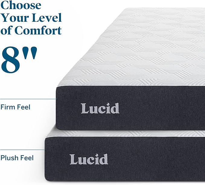 Lucid 8 Inch Twin XL Mattress - Firm Gel Memory Foam – Bamboo Charcoal Foam –Gel Infused- Hypoallergenic Mattress