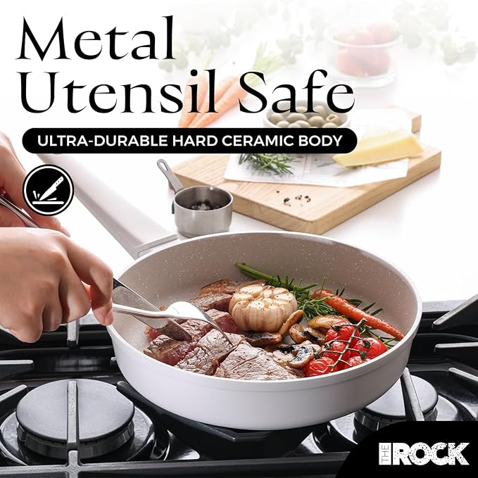 THE ROCK SOHO 15Pcs Ceramic Cookware Set – Non toxic Pots and Pans Set Non Stick with ROCK.TEC – Nothing Sticks, Never Warps, Lasts Longer, PTFE PFOA & PFAS Free, Induction & Dishwasher Safe, Cream