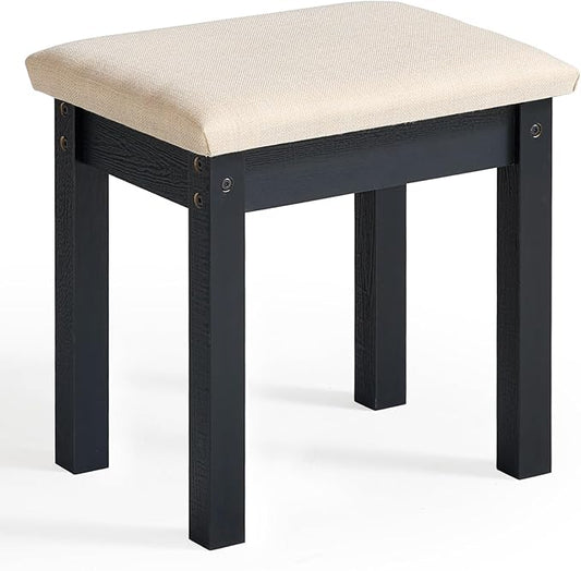 LEYAOYAO Vanity Stool, Elegant Makeup Stool with Comfortable Fabric Cushion, Sturdy Wooden Frame, Modern Vanity Bench for Bedroom and Bathroom-Classic Black