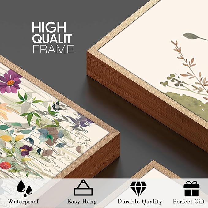 Wildflower Wall Art Large Floral Wall Painting Neutral Print Pictures Decor for Living Room Bedroom Bathroom 3 Panel 36x24 Inches