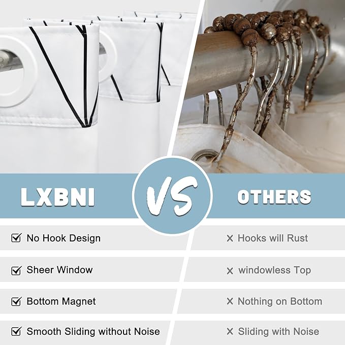 No Hook Geometric Striped Shower Curtain with Snap in Liner Set - Hotel Shower Curtain and Liner Set with See Through Mesh Top Window,Machine Washable, 71x74 INCH - Black White Chevron