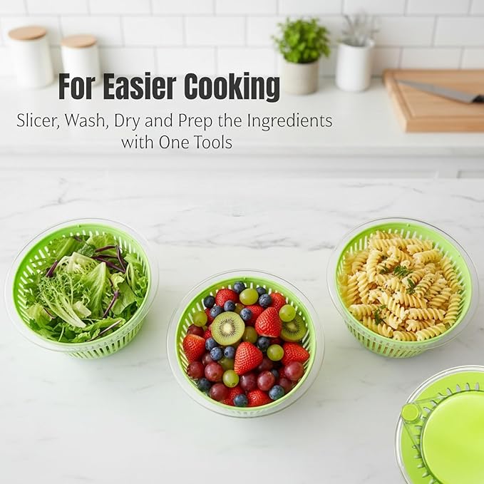 Salad Spinner, Large Vegetables Wash Bowl, 4.8 Qt Fruits Lettuce Dryer with 5 Blade Slicer and Slicer Egg Yolk Strainer Shredder for Salad Cleaner