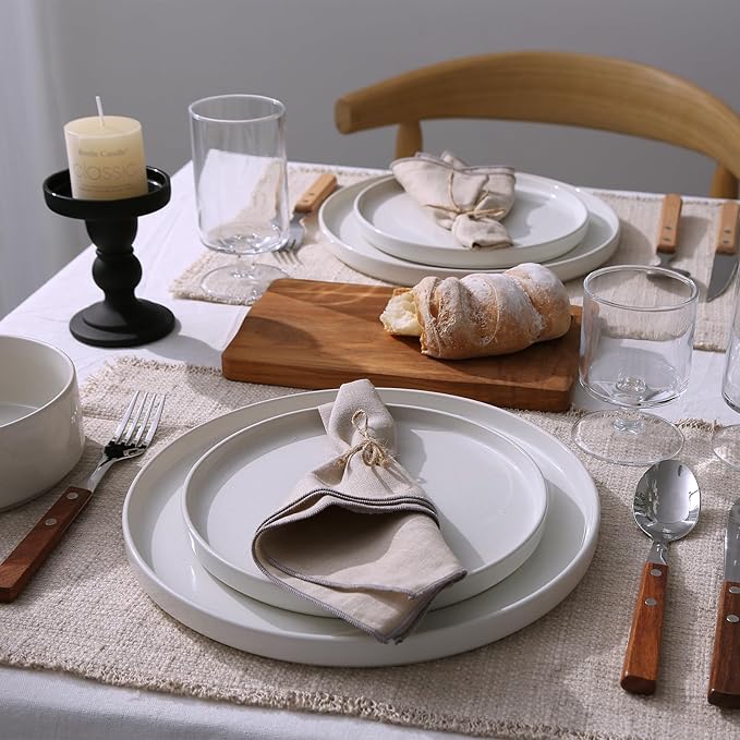 Famiware Nebula Plates and Bowls Set, 12 Pieces Dinnerware Sets, Dishes Set for 4, White