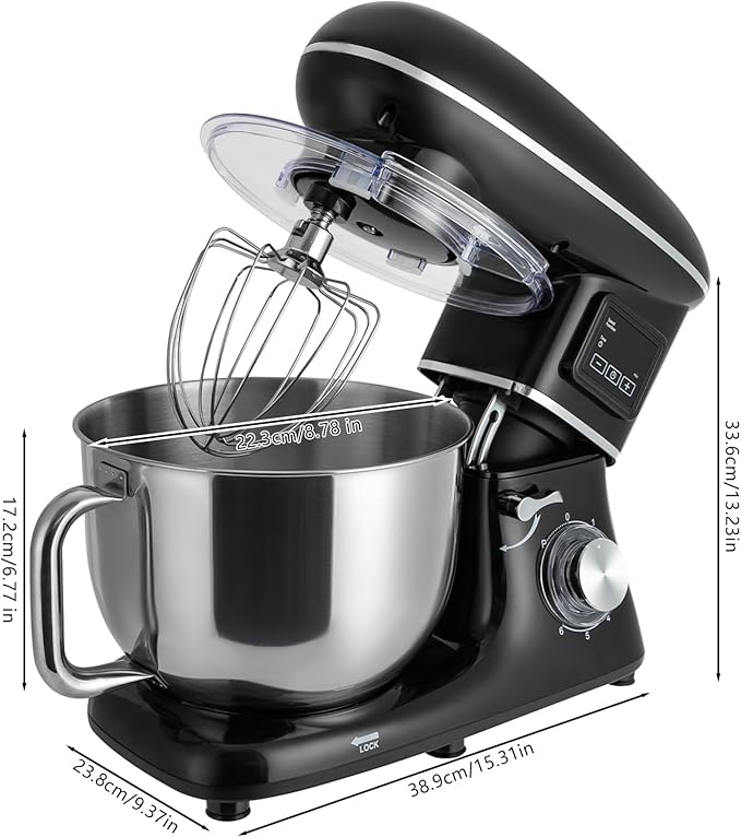 Stand Mixer 1350W Electric Tilt-Head Mixer with 6.5 QT Stainless Steel Bowl, 6 Speed with Pulse Kitchen Mixer, Food Mixer with Dough Hook, Flat Beater, Whisk, Splash Guard (Black)
