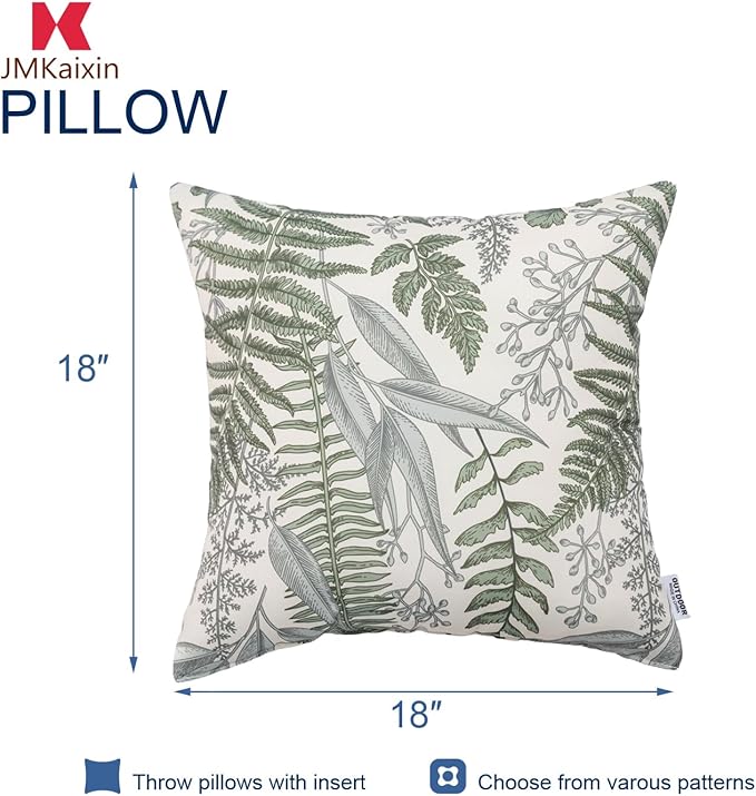 Outdoor/Indoor Throw Pillows, Pack of 2 Waterproof Decorative Throw Pillows with Inserts, 18”x18” Square Pillows for Bed, Couch, Sofa and Patio Furniture