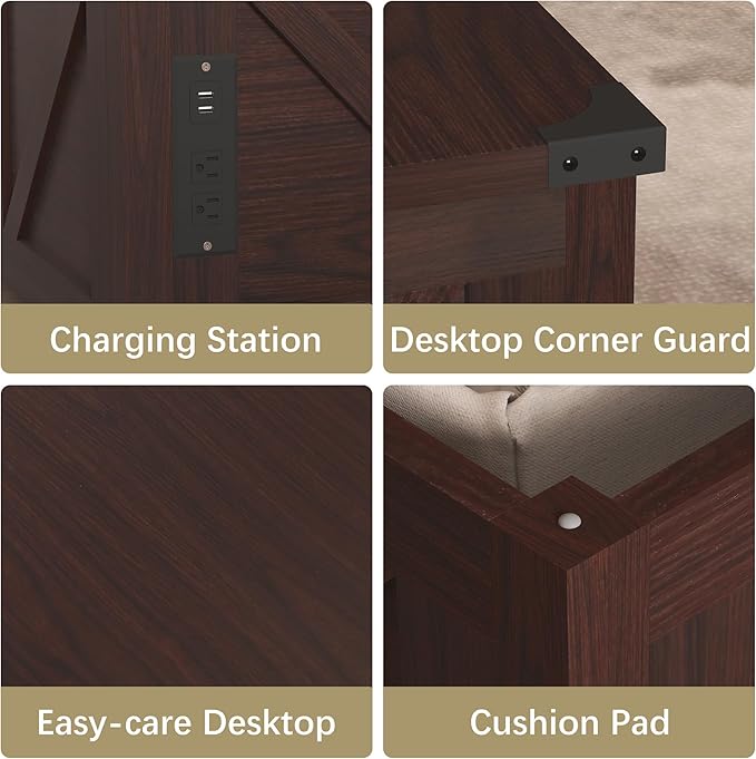 35'' Farmhouse Lift Top Coffee Table, Coffee Table with Storage and Large Hidden Storage, Square Coffee Tables with Charging Station&USB Ports, Lift Coffee Tables for Living Room, Brown