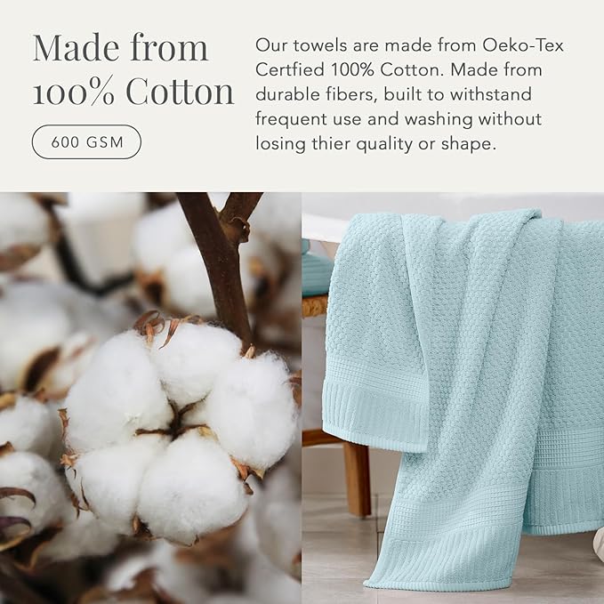 NY Loft 100% Cotton Hand Towel 6 Pack Hand Towel Set | Super Soft & Absorbent Quick-Dry Hand Towels 16" x 28" |Textured and Durable Cotton | Trinity Collection (6 Pack Hand Towel, Seafoam)