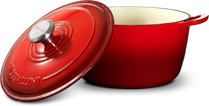 Signature Enameled Cast Iron Dutch Oven, Non-Stick Serving Pot with Tight Fitting Lid for Perfect Roasting, Baking, Sauteing, and Bread Making | 10Q (9.5L) - Red