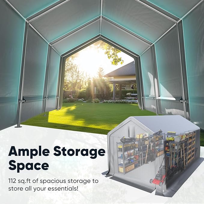 Quictent Heavy Duty 10x15FT Carport Shelter with Roll-Up Mesh Windows & Reinforced Frame, Portable Garage Canopy for Motorcycle Storage, Outdoor Equipment, Patio Furniture Cover - Silver Gray